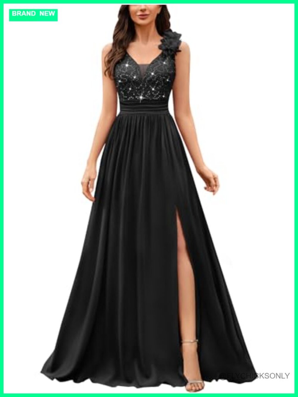 Miusol Sequin Lace V-Neck Formal Maxi Dress
